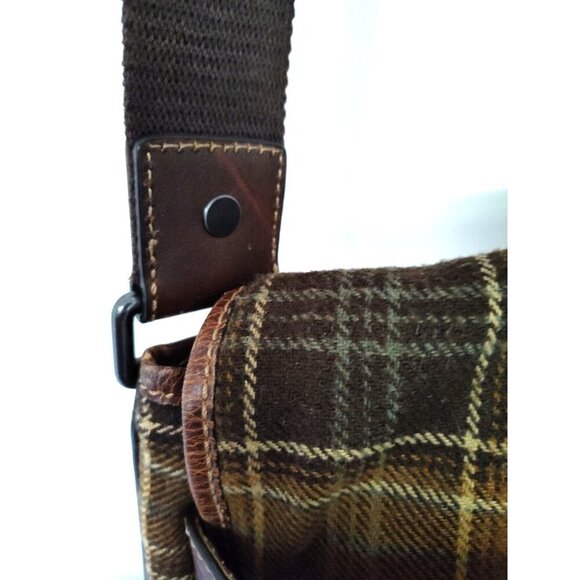 FOSSIL Alpine Brown Plaid Wool Messenger Laptop Crossbody Bag - Picture 12 of 16